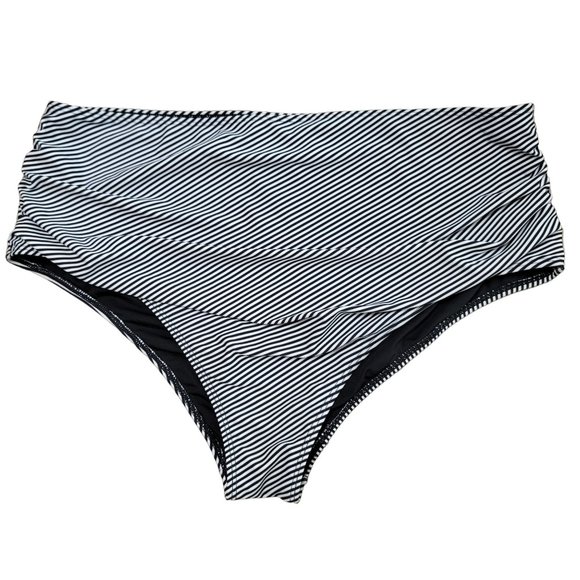 black and white striped ruched high waist bikini bottom size XXL plus size - Picture 1 of 3